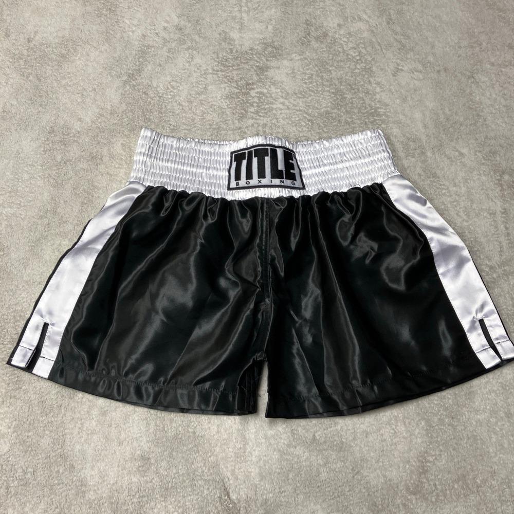 Title Boxing Shorts Trunks 3" Silky Shiny Dazzle Satin Retro Black White Mens L